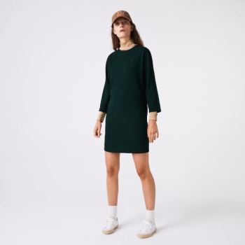 Lacoste Crew Neck Flowy Dress - Šaty Dámské Zelene | CZ-3fbDmA